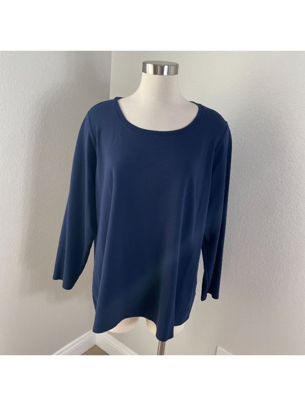 Isaac Mizrahi Live Essentials Womens Plus 2X Navy Pima Cotton Long Sleeve Top